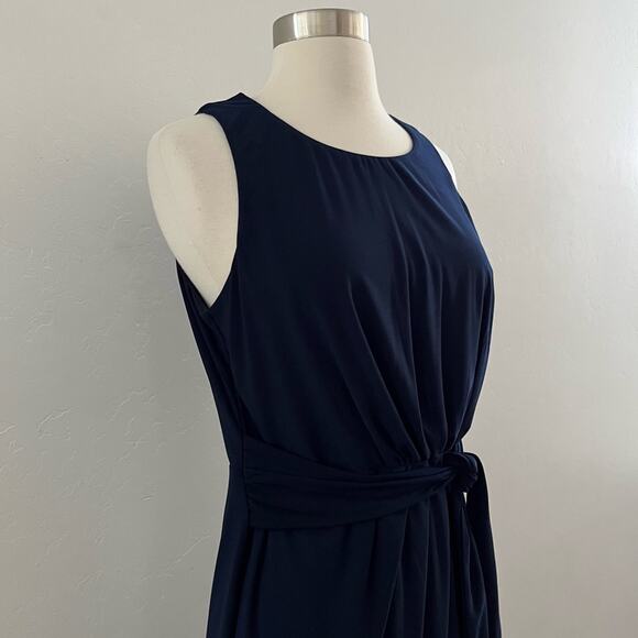 Superfoxx California Dreams Faux Wrap Dress Sleeveless Draped Navy Blue Medium - Picture 9 of 13